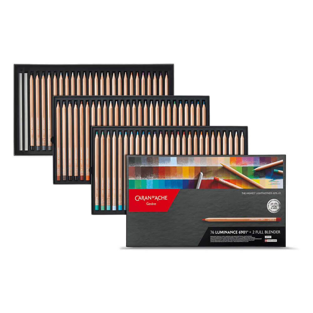 Caran D’Ache Box of 76 Colours LUMINANCE 6901 & 2 Full Blender
